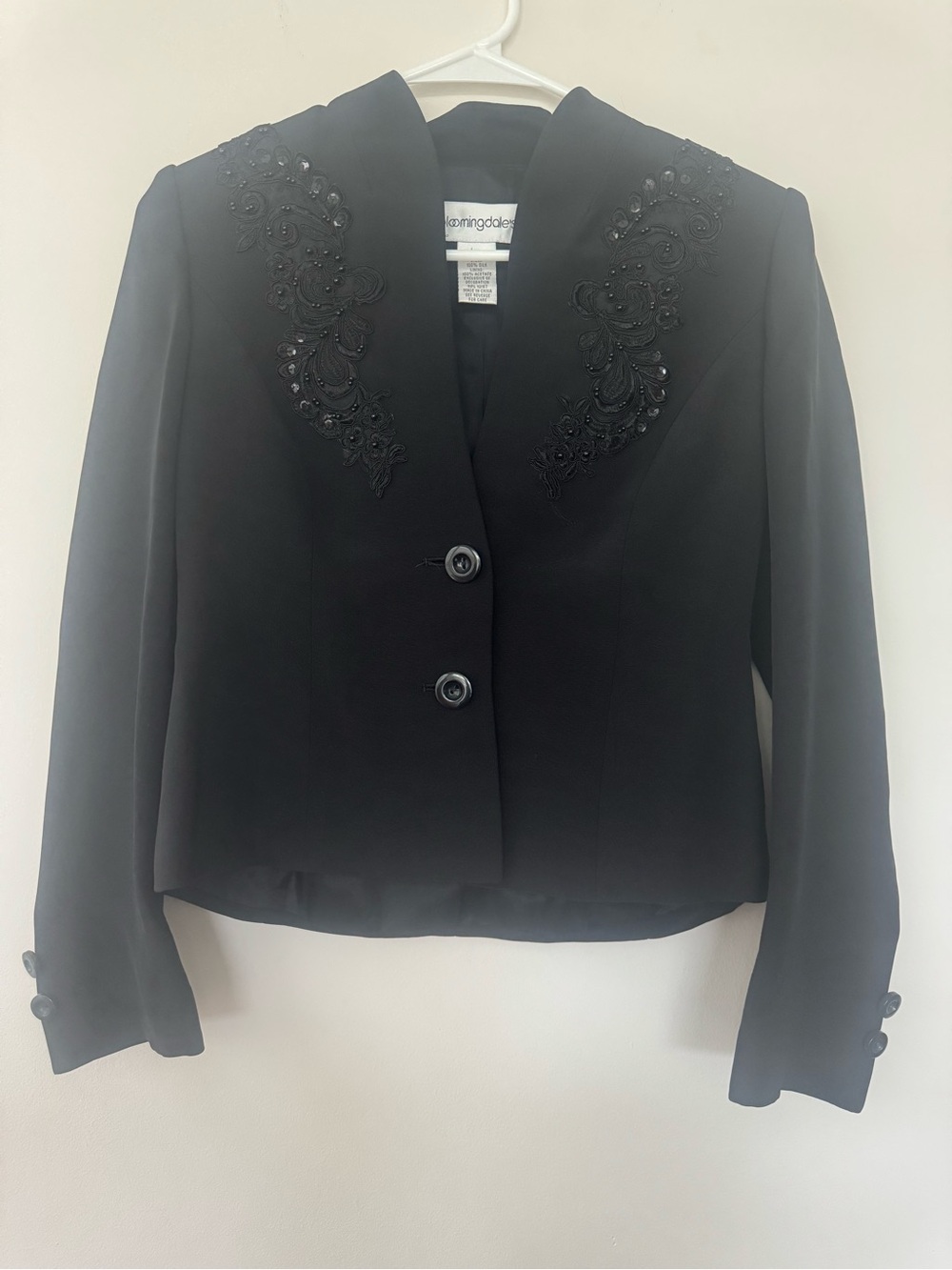 Bloomingdale's 100% Silk Black Paisley Embroidered Old Money Blazer Sz 2P